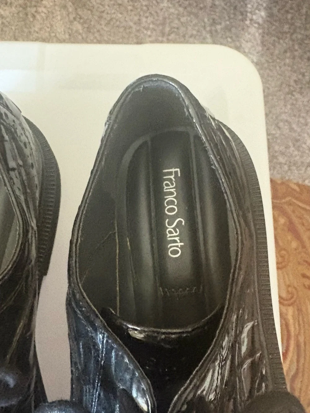 Franco Sarto Black Patent Leather Croc-Embossed Lace-Up Oxfords